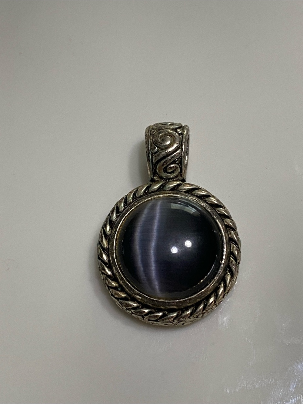 Sterling Silver Moon-glow Black Cat's Eye Pendant